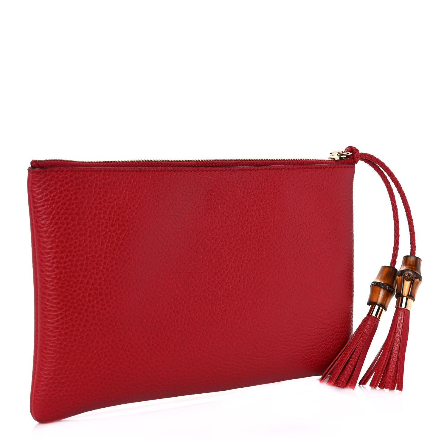 Gucci Calfskin Large Bamboo Clutch Red 3 of 10