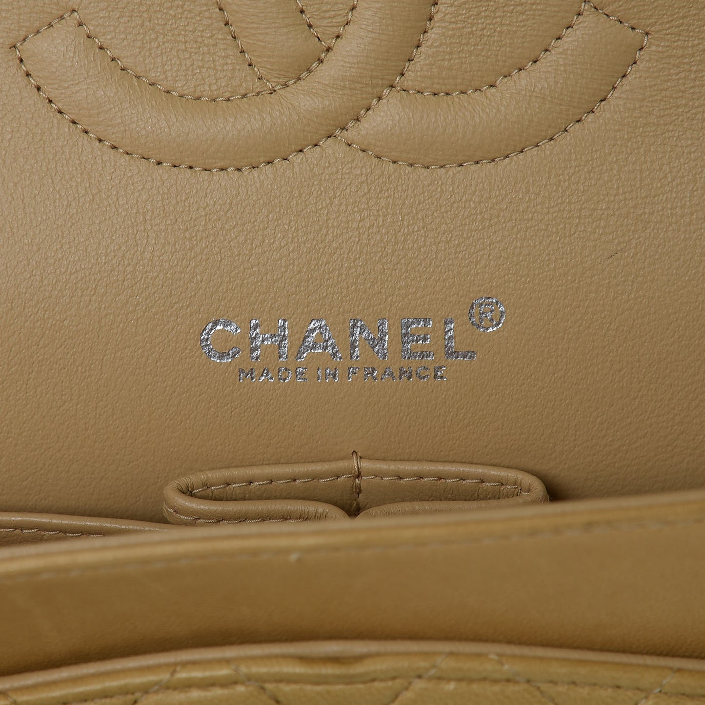 Lambskin Quilted Medium Double Flap Beige