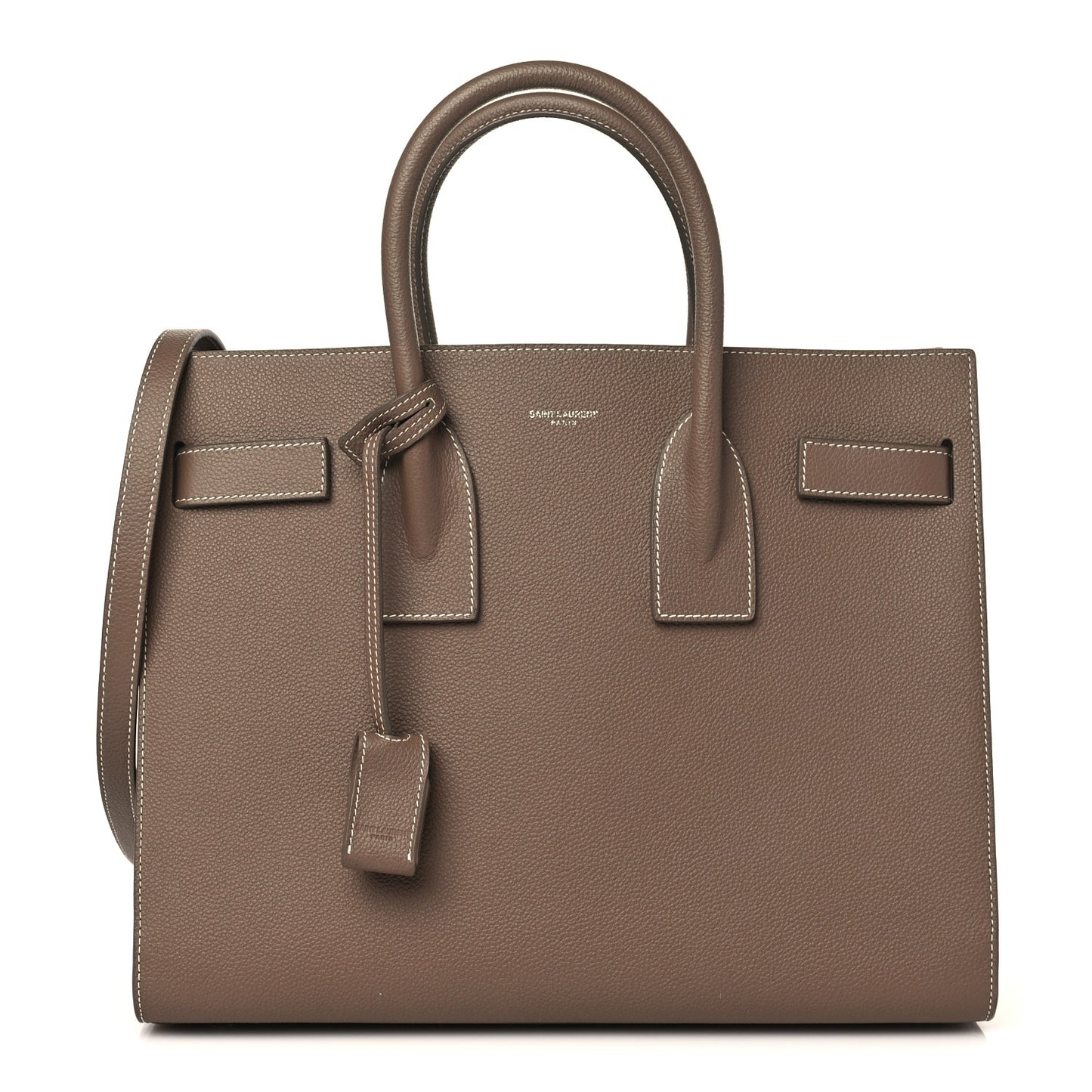 Grained Calfskin Topstitch Small Classic Sac De Jour Taupe