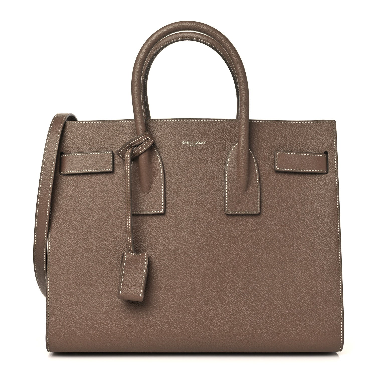 Saint Laurent Grained Calfskin Topstitch Small Classic Sac De Jour Taupe 1 of 8