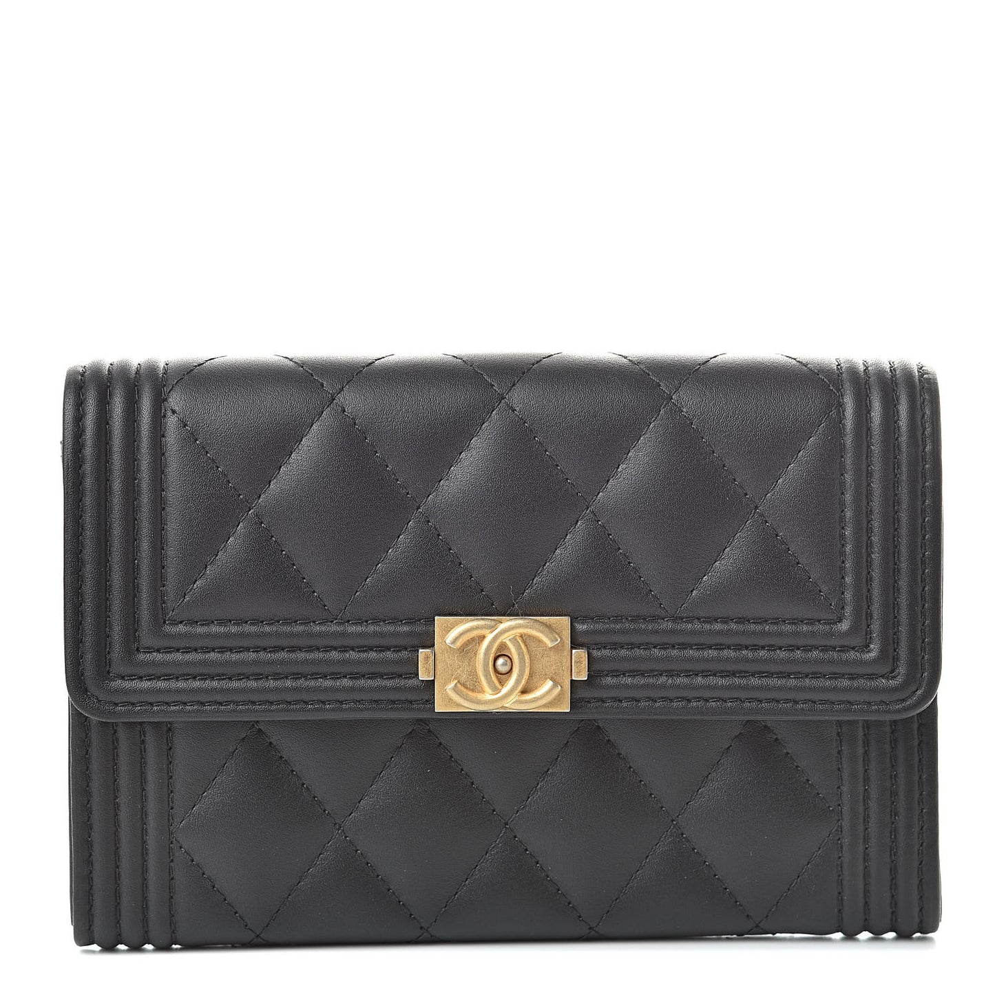 Lambskin Quilted Medium Boy Flap Wallet Black