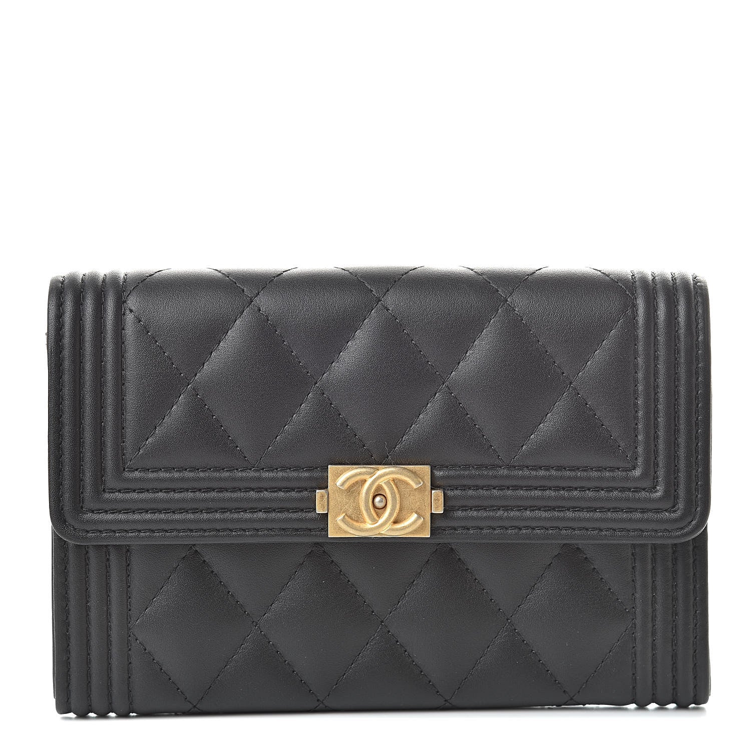Chanel Lambskin Quilted Medium Boy Flap Wallet Black 1 of 9