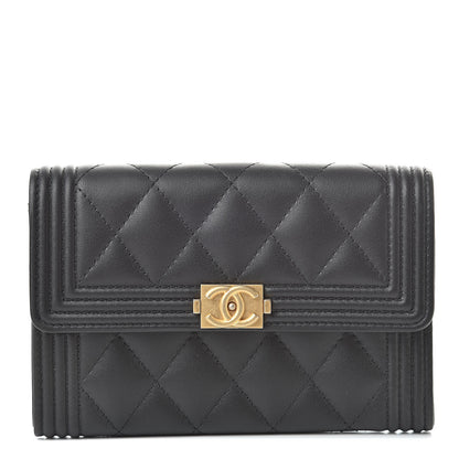 Chanel Lambskin Quilted Medium Boy Flap Wallet Black 1 of 9