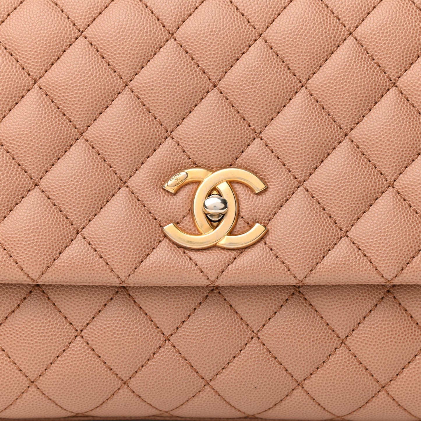 Caviar Lizard Embossed Quilted Small Coco Handle Flap Beige