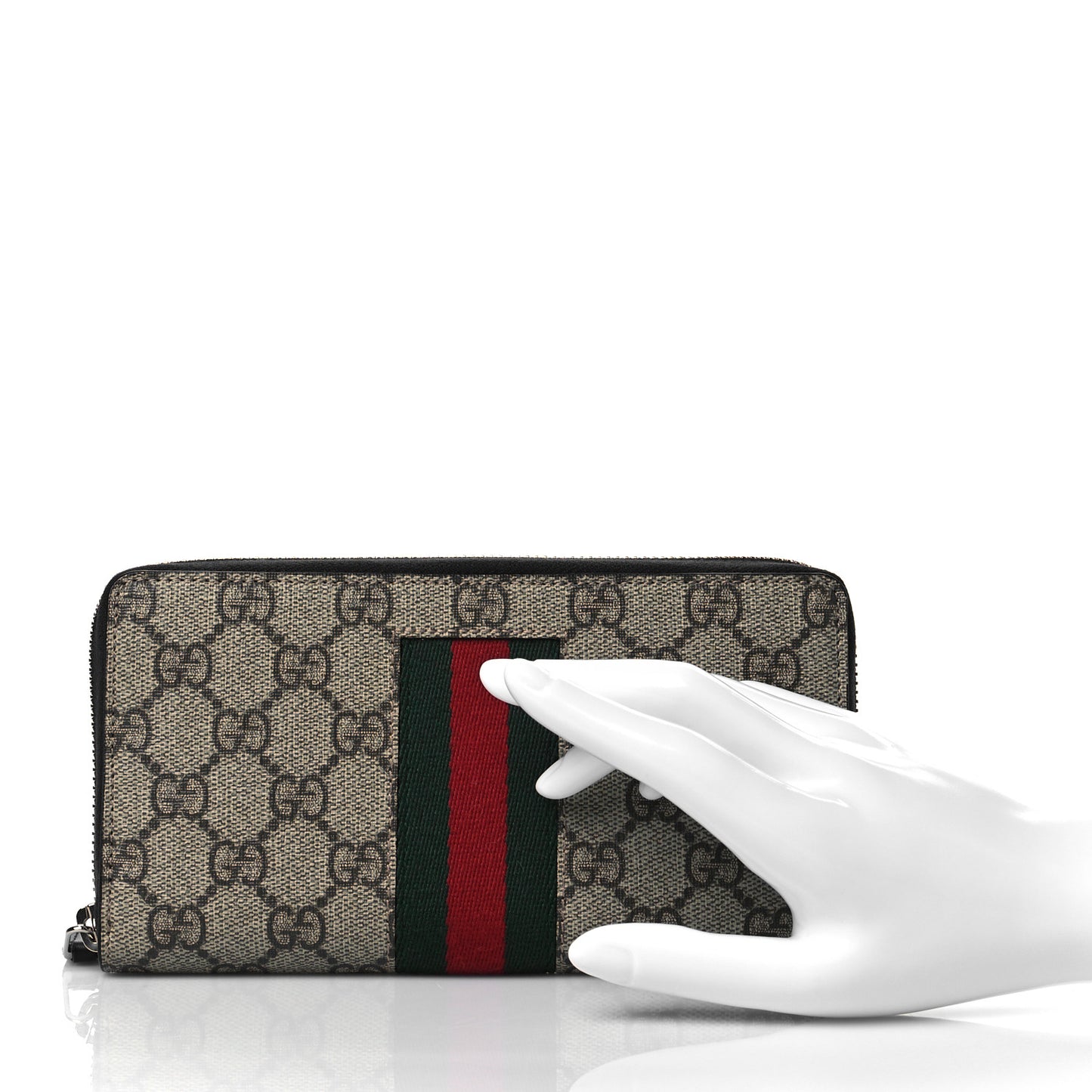 GG Supreme Monogram Web Zip Around Wallet Beige Cocoa