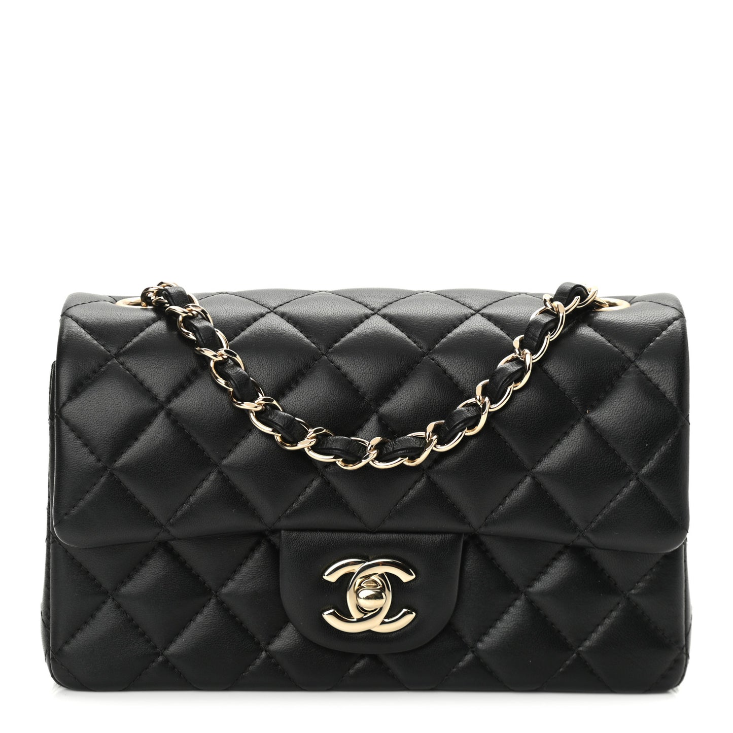 Lambskin Quilted Mini Rectangular Flap Black
