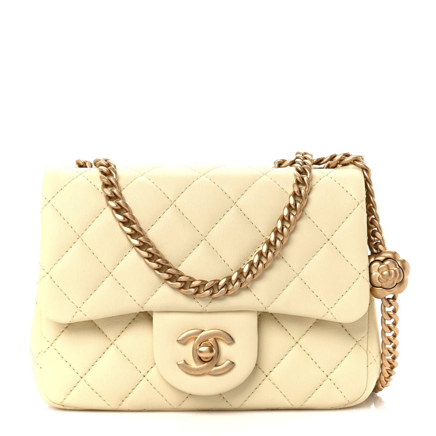 Lambskin Quilted Mini Sweet Camellia Flap Light Yellow