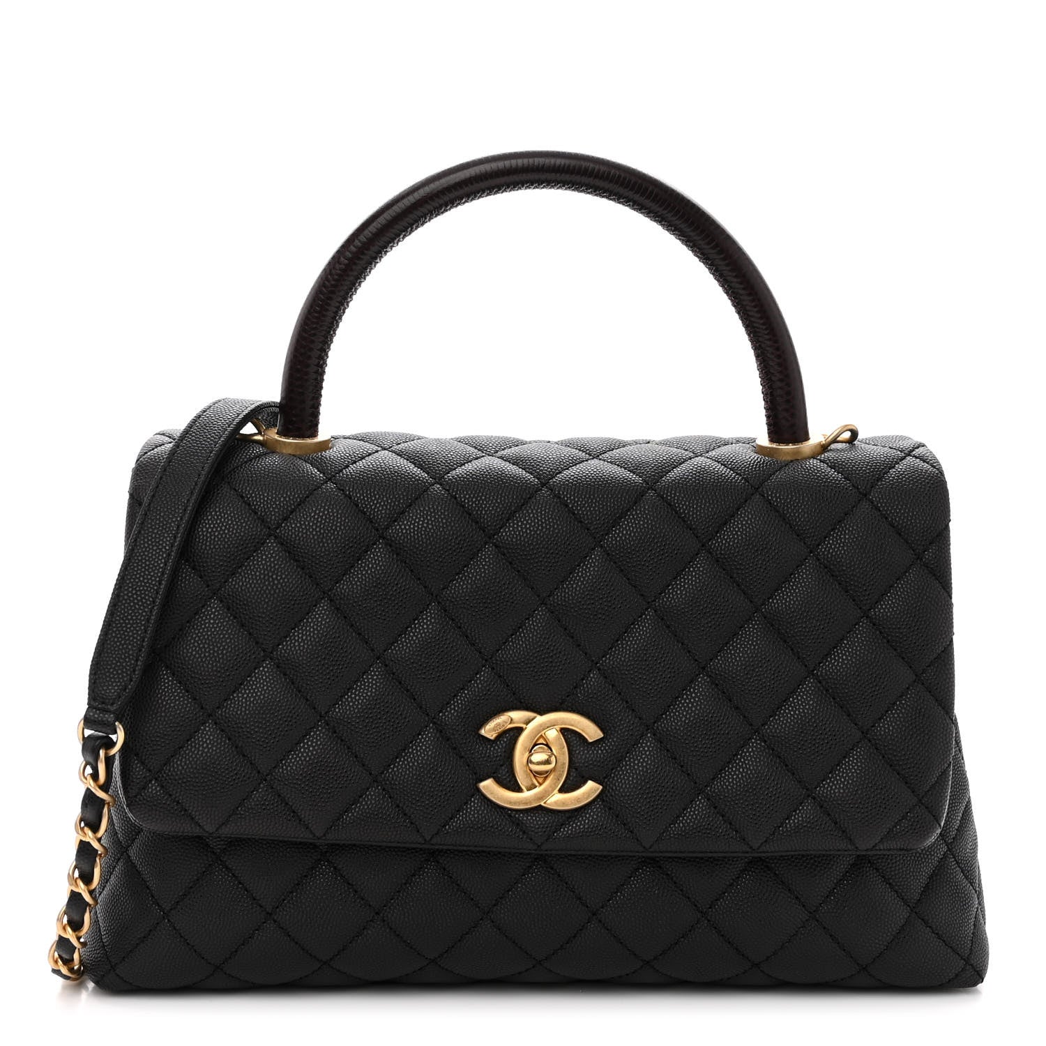 Chanel Caviar Lizard Embossed Quilted Small Coco Handle Flap Black 1 of 9