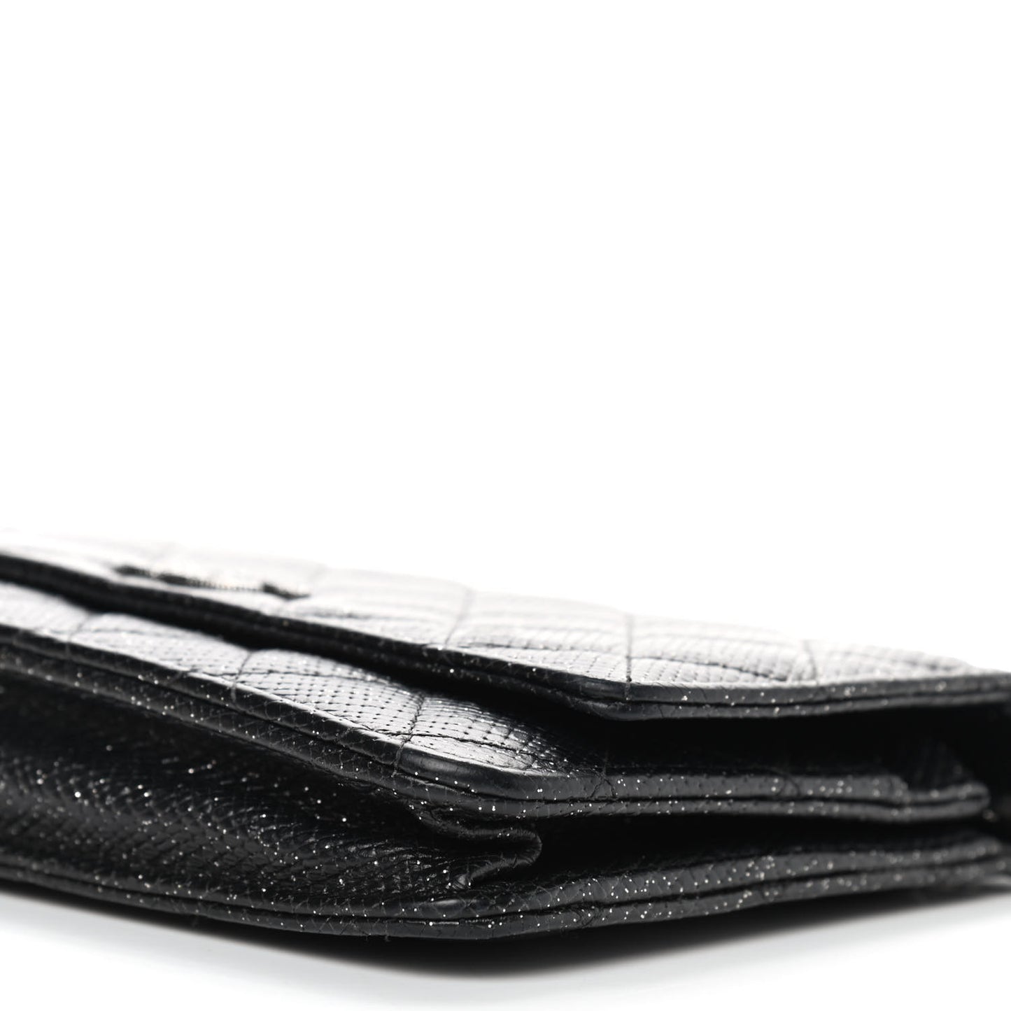 Glitter Calfskin Quilted Wallet on Chain WOC Black Silver