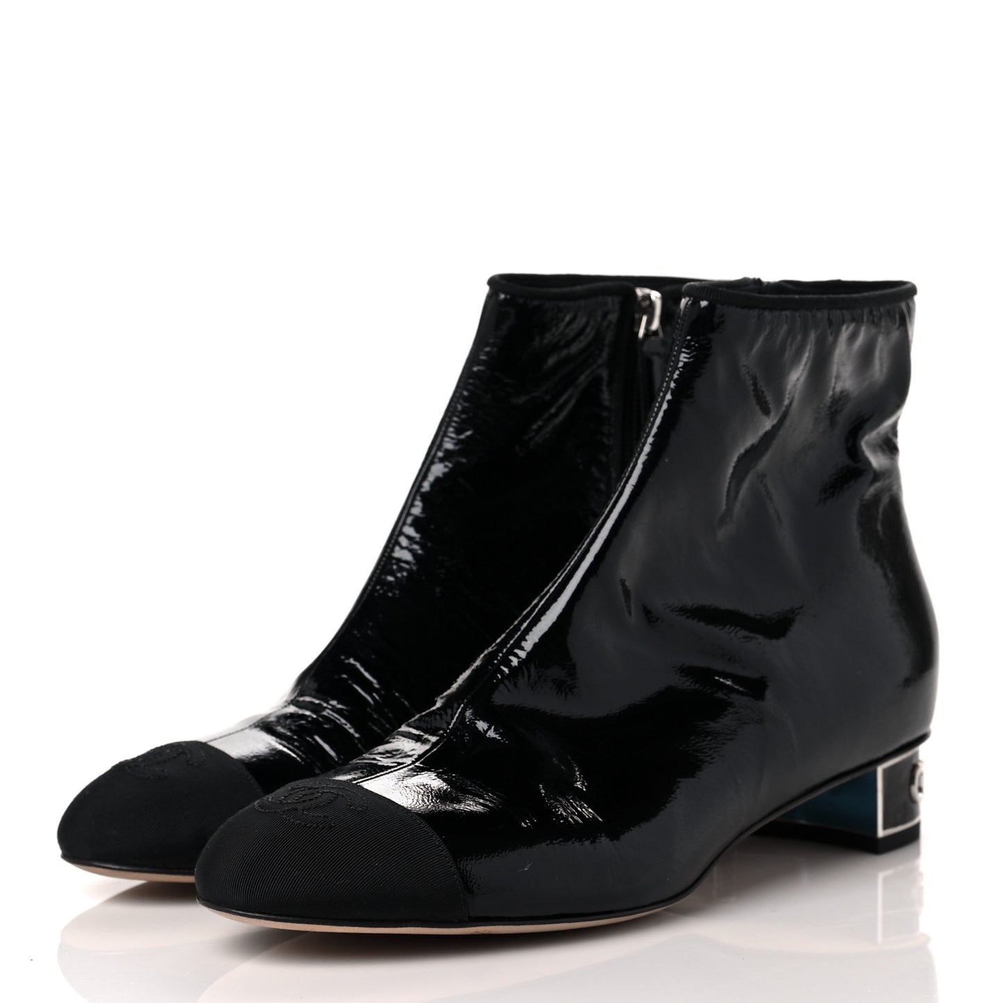 Patent Goatskin Grosgain Cap Toe Short Ankle Boots 40.5 Black