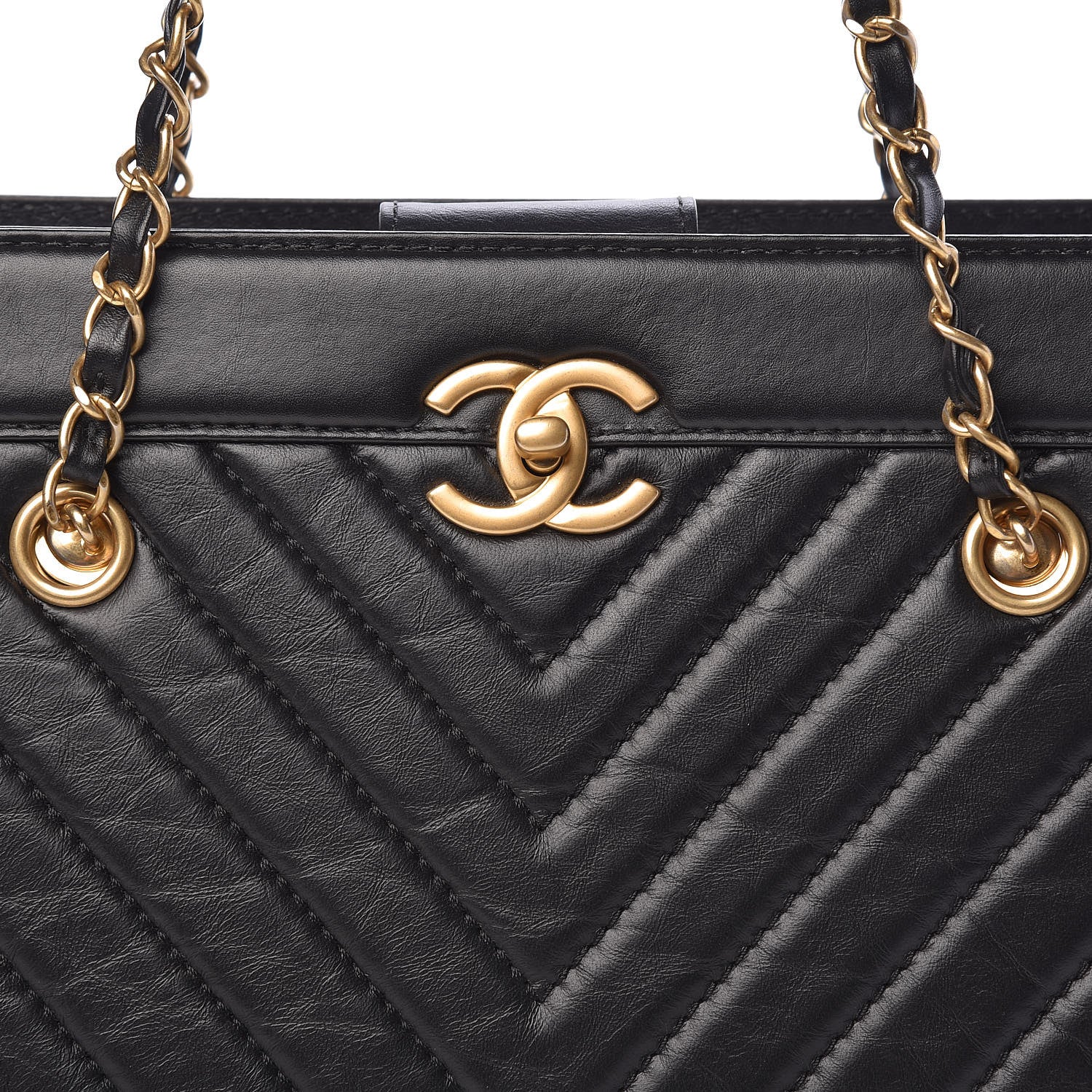 Chanel Aged Calfskin Chevron Quilted Large Shopping Tote Black 8 of 12
