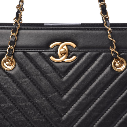 Chanel Aged Calfskin Chevron Quilted Large Shopping Tote Black 8 of 12