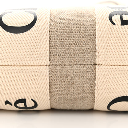 Chloe Linen Calfskin Small Woody Ribbon Tote White Black 7 of 11