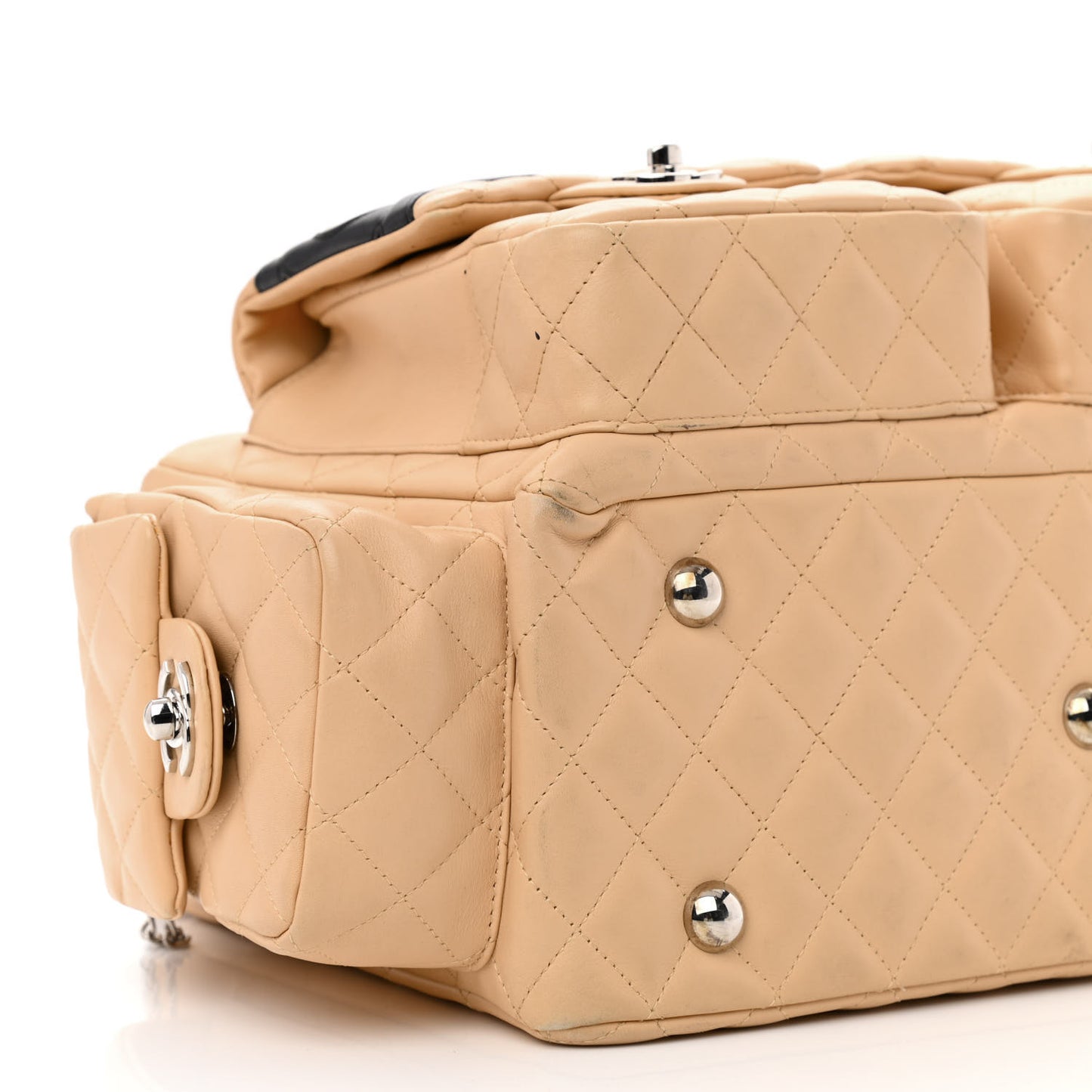 Calfskin Quilted Large Cambon Multipocket Reporter Beige Black