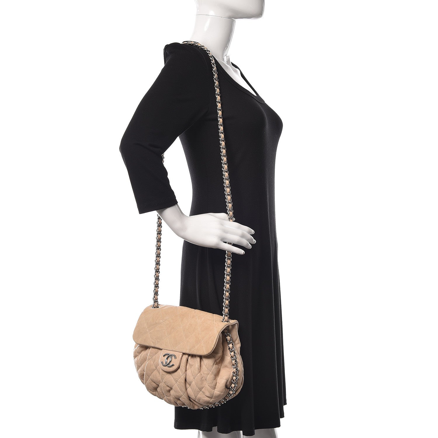 Chanel Washed Lambskin Quilted Medium Chain Around Flap Beige 2 of 9