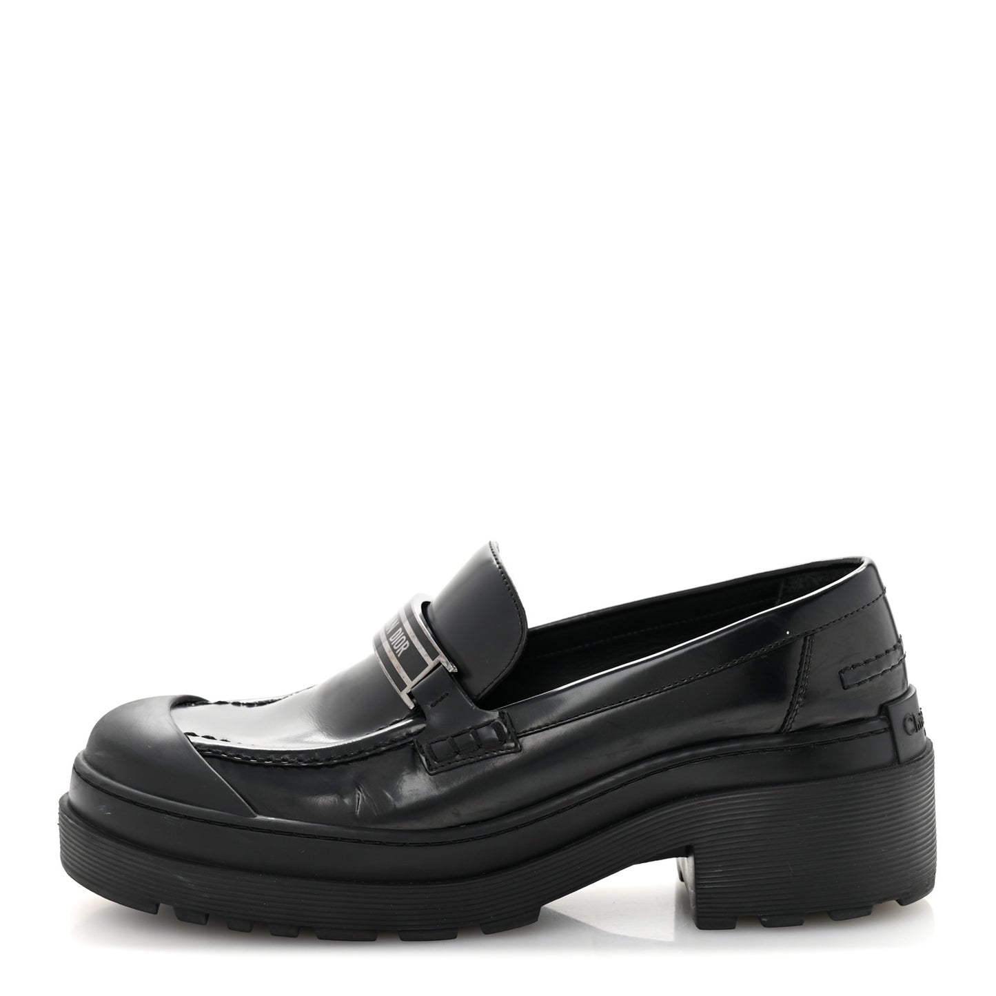 Brushed Calfskin Rubber Dior Code Cap Toe Lug Sole 35mm Loafers 40 Black