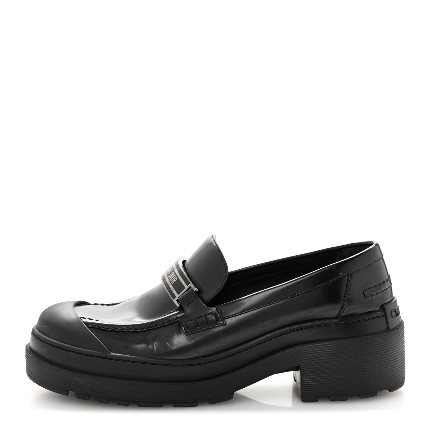 Christian Dior Brushed Calfskin Rubber Dior Code Cap Toe Lug Sole 35mm Loafers 40 Black 1 of 11