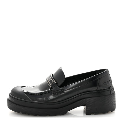 Christian Dior Brushed Calfskin Rubber Dior Code Cap Toe Lug Sole 35mm Loafers 40 Black 1 of 11