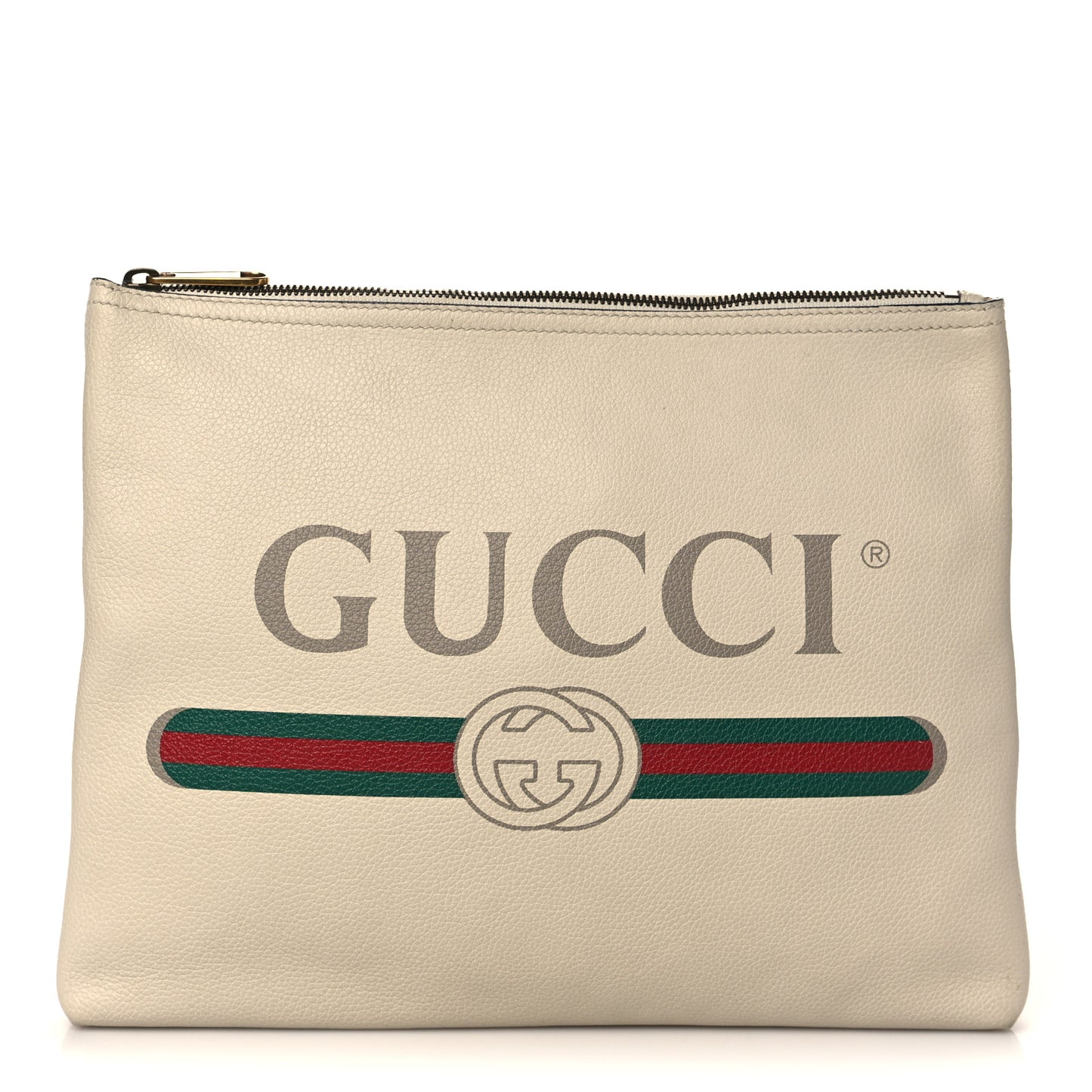 Pebbled Calfskin Medium Logo Portfolio Clutch White