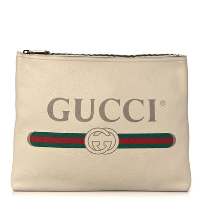 Gucci Pebbled Calfskin Medium Logo Portfolio Clutch White 1 of 7