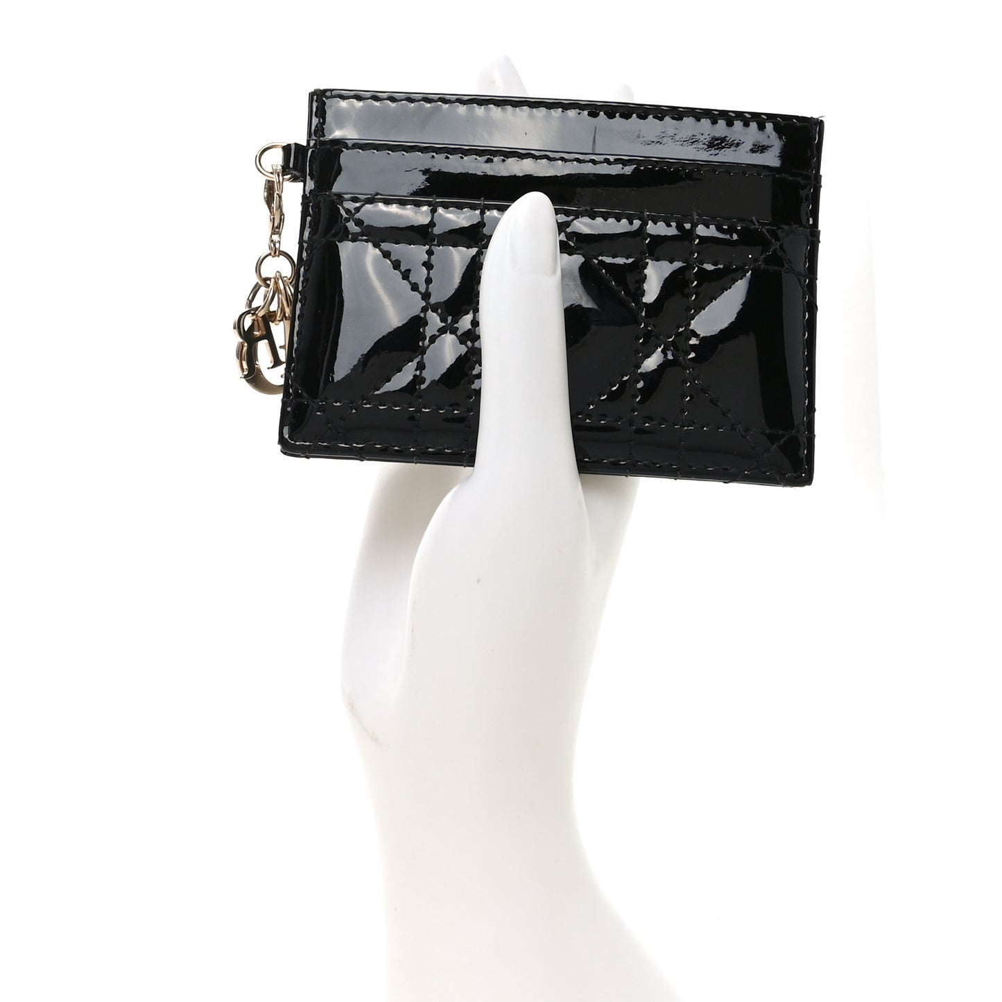 Patent Cannage Lady Dior Card Holder Black