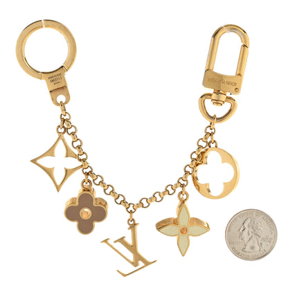 Louis Vuitton Brass Enamel Fleur De Monogram Bag Charm Chain Gold 1 of 4