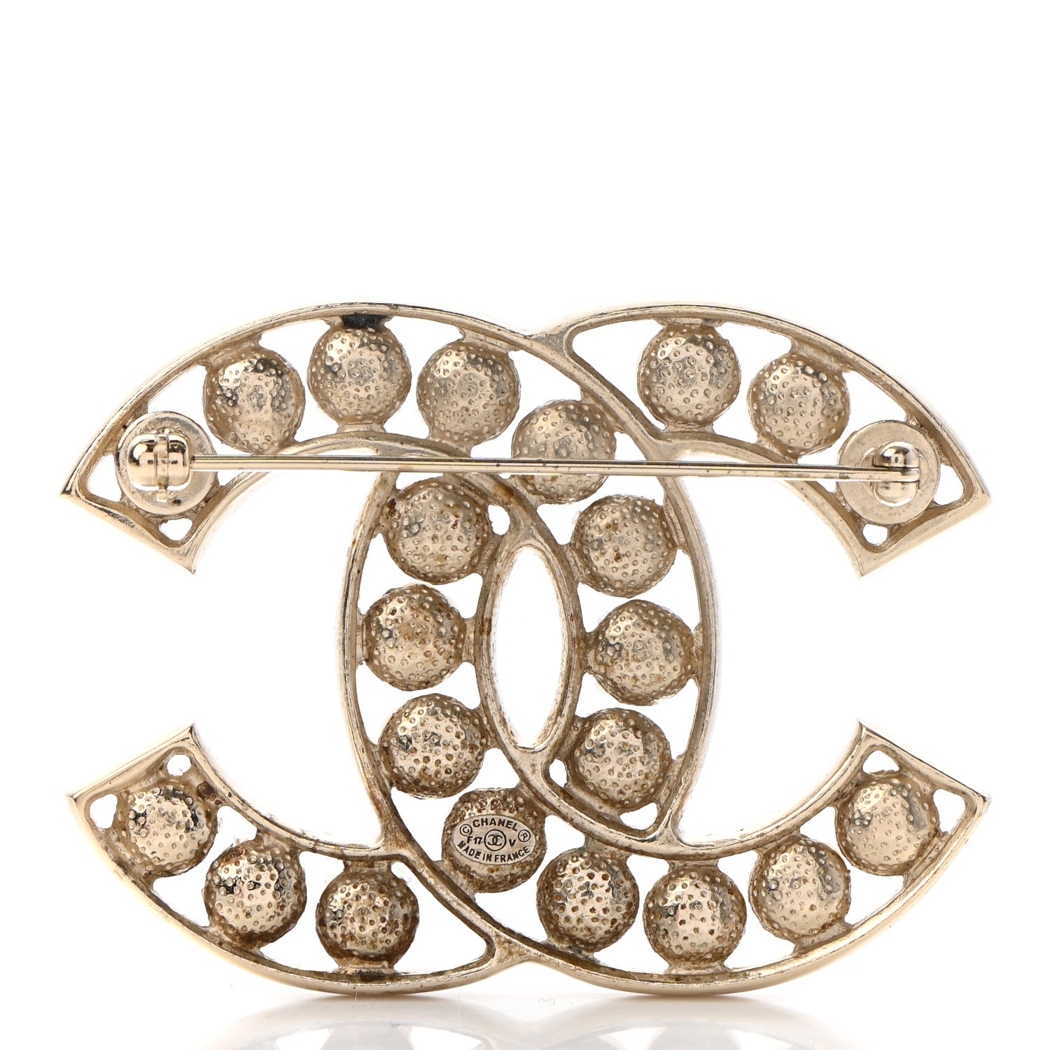 Chanel Pearl Crystal CC Brooch Gold Pearly White 3 of 5