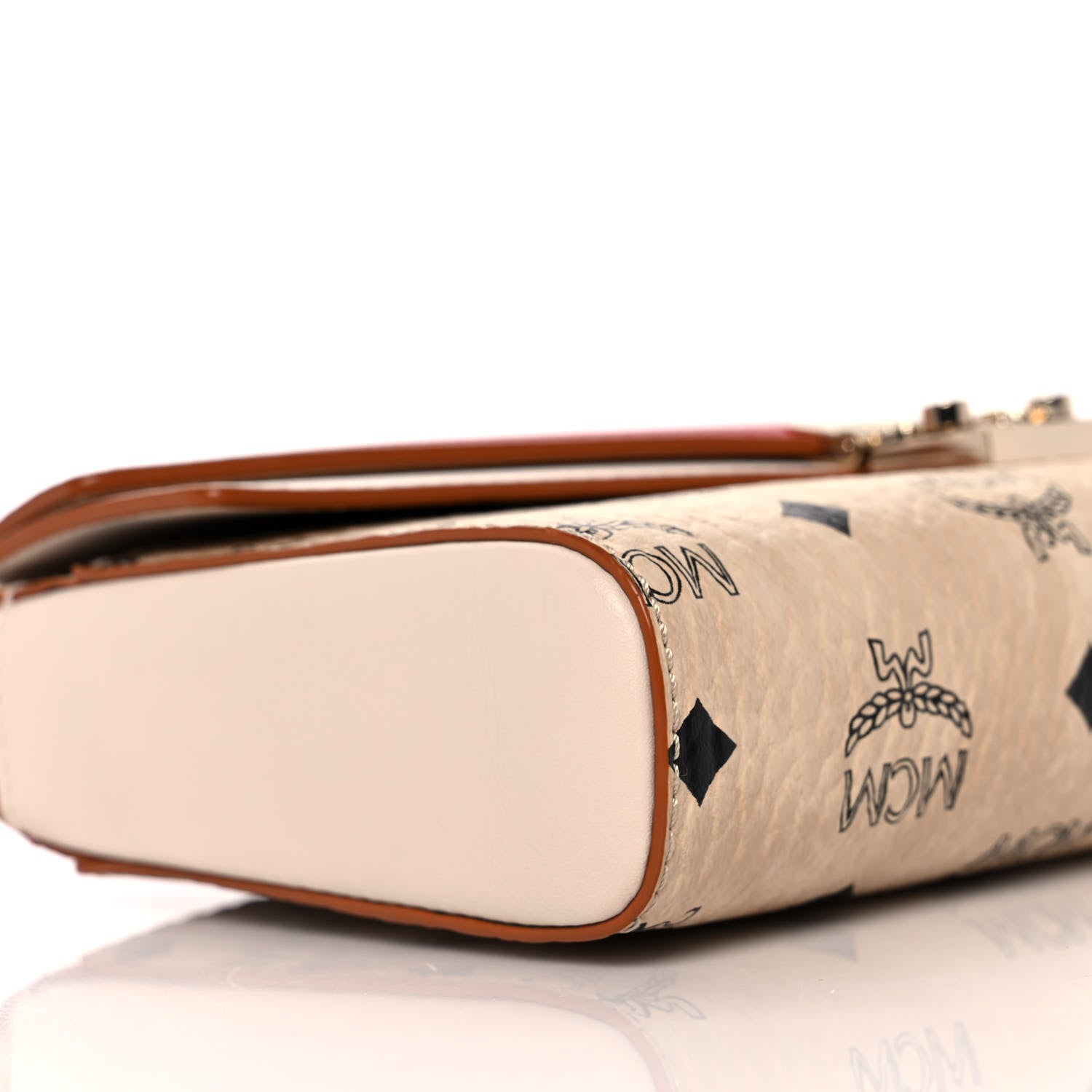 MCM Calfskin Visetos Monogram Millie Color Block Crossbody Bag Beige Red 8 of 9