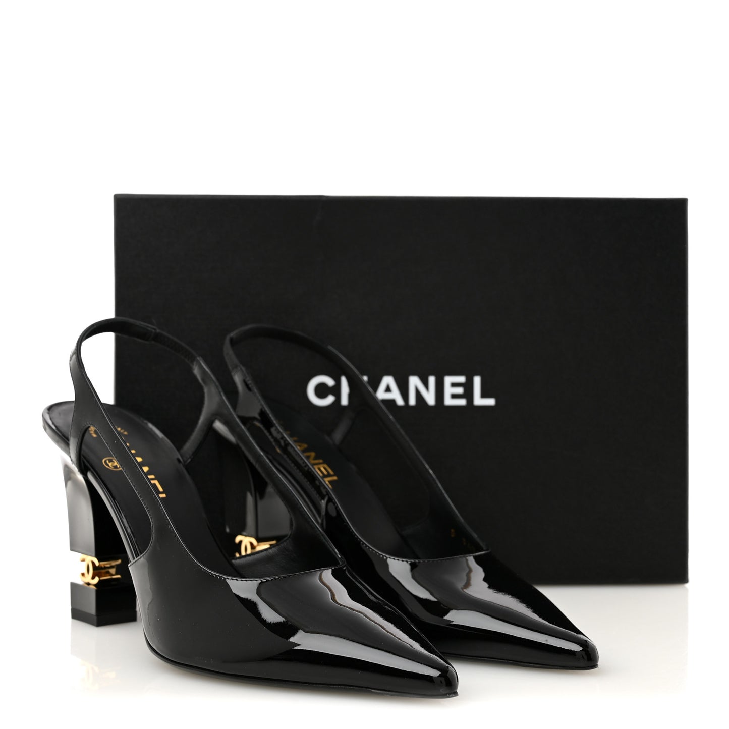 Patent Calfskin Slingback CC Cutout Pumps 40 Black