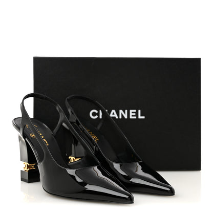 Chanel Patent Calfskin Slingback CC Cutout Pumps 40 Black 10 of 10