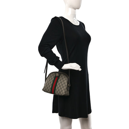 Gucci GG Supreme Monogram Textured Dollar Calfskin Web Small Ophidia Dome Shoulder Bag Beige Ebony New Acero 2 of 10