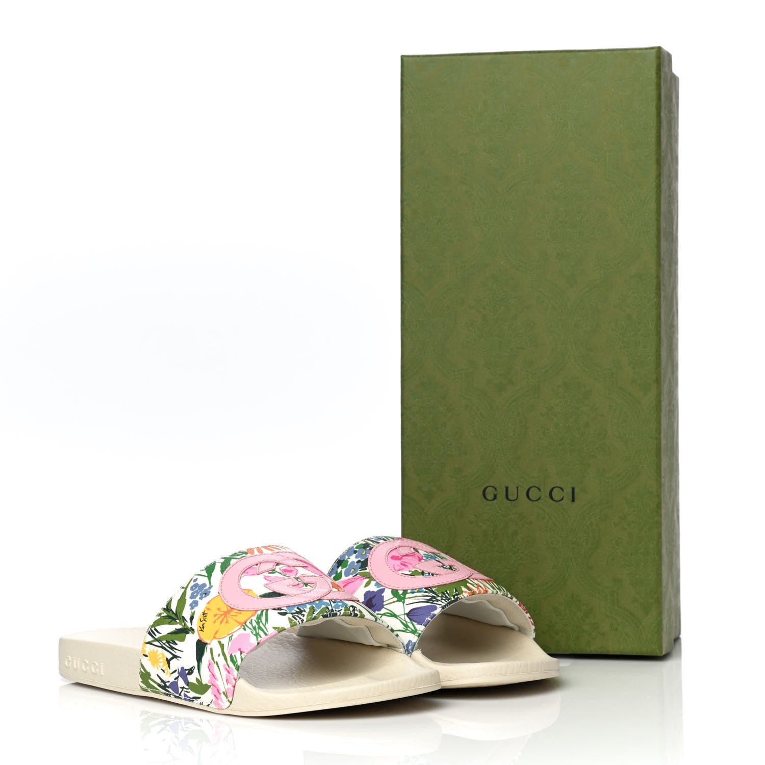 Gucci X KEN SCOTT Rubber Infinity Giardino d Apri Interlocking G Womens Pool Slide Sandals 36 Ivory Pink Wild Rose 11 of 11