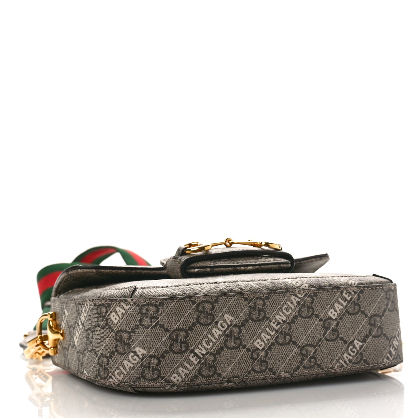 X BALENCIAGA GG Supreme Monogram Web Logo Print Mini Horsebit 1955 Shoulder Bag Beige Ebony
