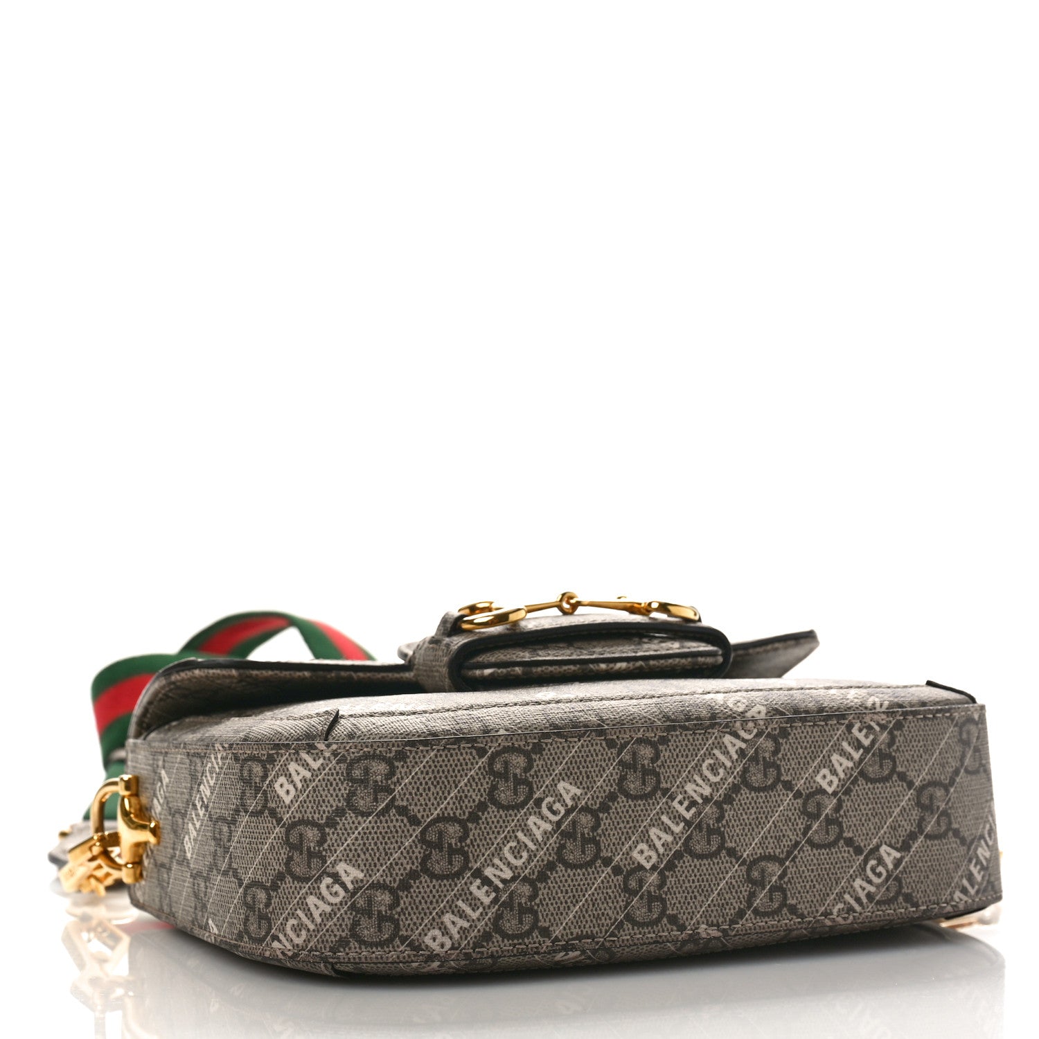 Gucci X BALENCIAGA GG Supreme Monogram Web Logo Print Mini Horsebit 1955 Shoulder Bag Beige Ebony 4 of 10