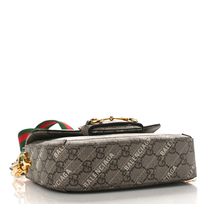 Gucci X BALENCIAGA GG Supreme Monogram Web Logo Print Mini Horsebit 1955 Shoulder Bag Beige Ebony 4 of 10