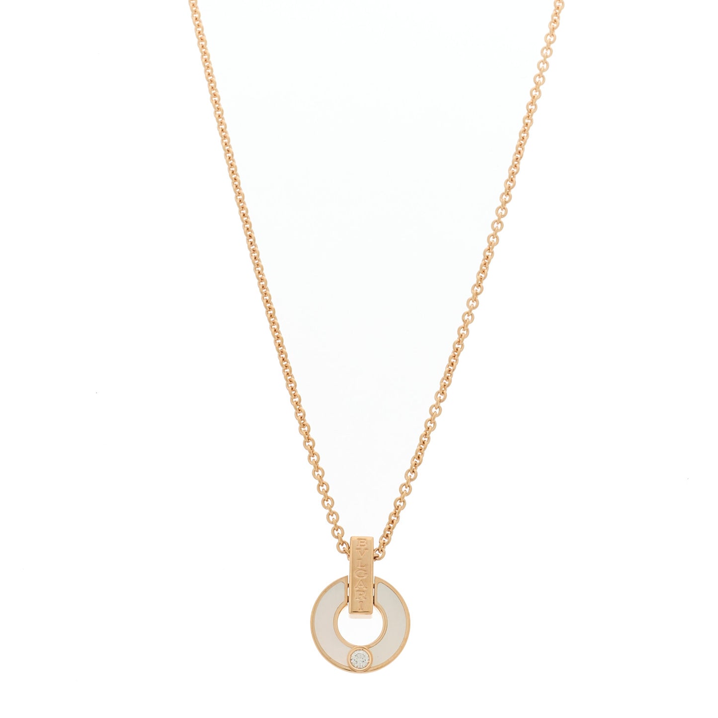 18K Rose Gold Diamond Mother of Pearl Openwork Pendant Necklace