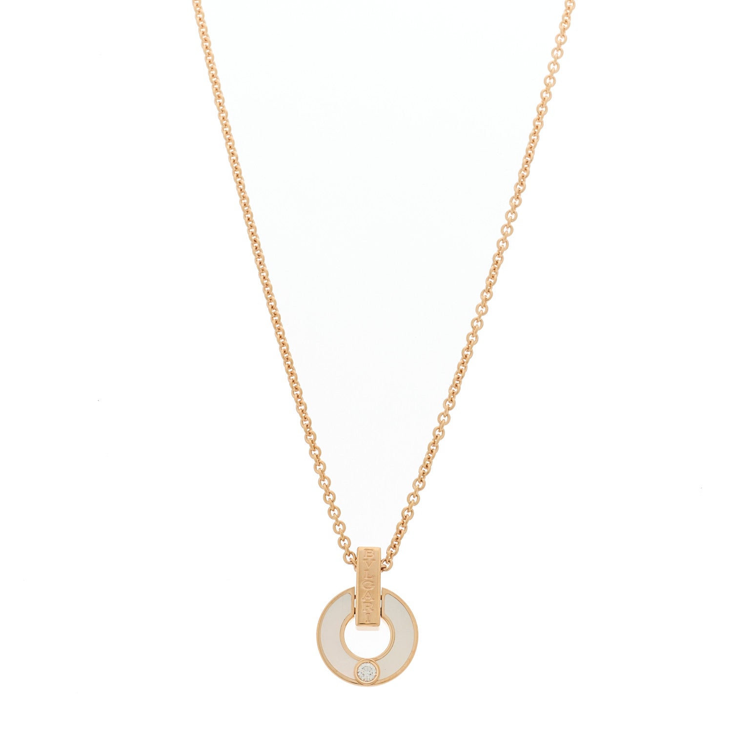 Bulgari 18K Rose Gold Diamond Mother of Pearl Openwork Pendant Necklace 1 of 7