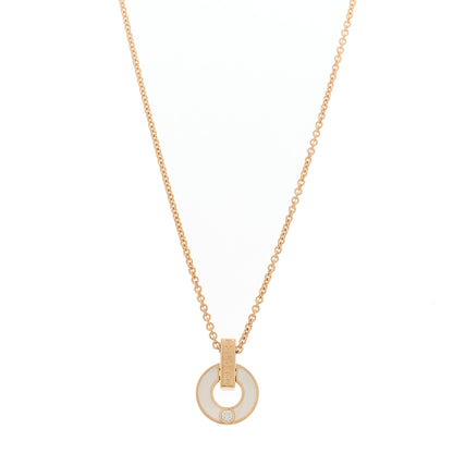 Bulgari 18K Rose Gold Diamond Mother of Pearl Openwork Pendant Necklace 1 of 7