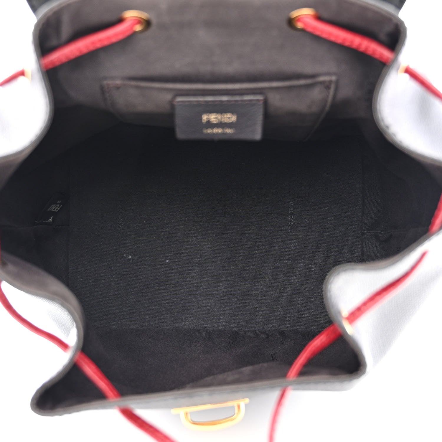 Fendi Vitello Cruise Bi-Color FF 1974 Embossed F is Fendi Drawstring Backpack Black Fragola Maya 5 of 10