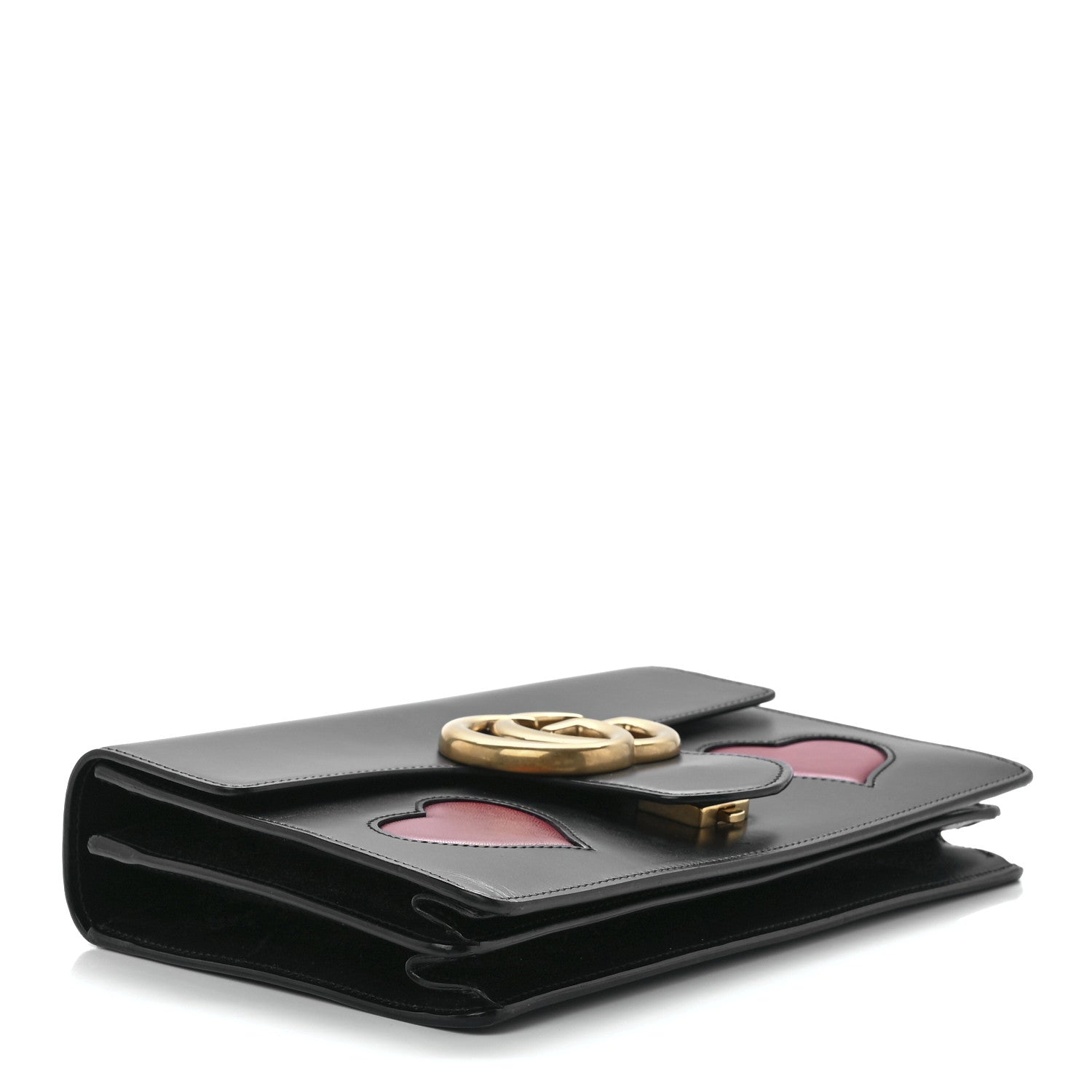 Gucci Knight Calfskin Malaga Kid Heart Medium GG Marmont Chain Handle Bag Black Hibiscus Red Multicolor 4 of 13