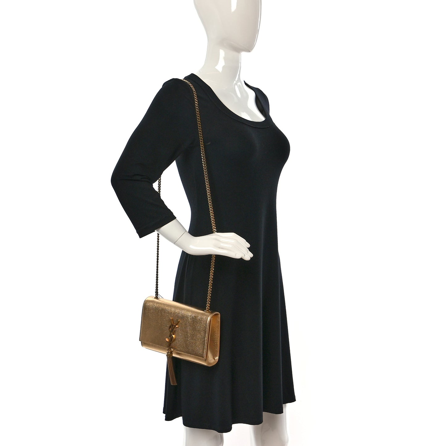 Metallic Calfskin Small Classic Monogram Kate Tassel Satchel Gold