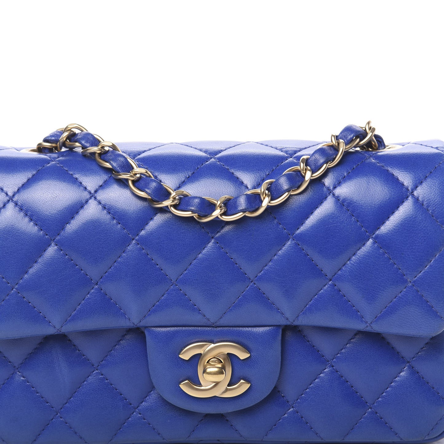 Lambskin Quilted Mini Rectangular Flap Blue