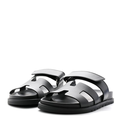 Hermes Calfskin Womens Chypre Sandals 36.5 Black 3 of 10