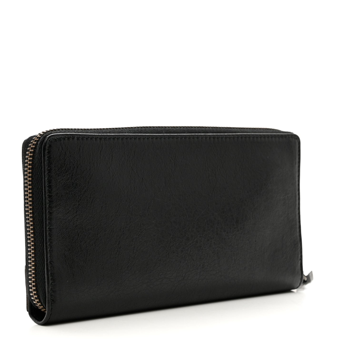 Agneau Classic Hardware Continental Zip Around Wallet Black
