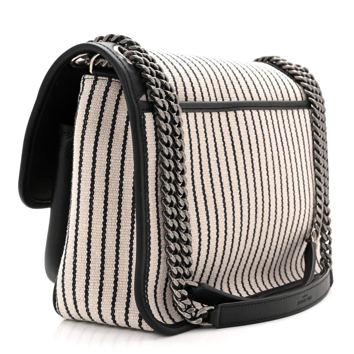 Saint Laurent Cotton Canvas Striped Vintage Calfskin Monogram Medium Niki Chain Satchel Beige Black 3 of 10