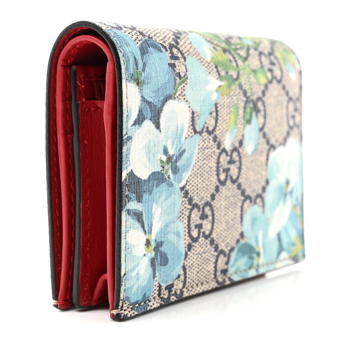 GG Supreme Monogram Blooms Card Case Wallet Beige Blue Navy Hibiscus Red