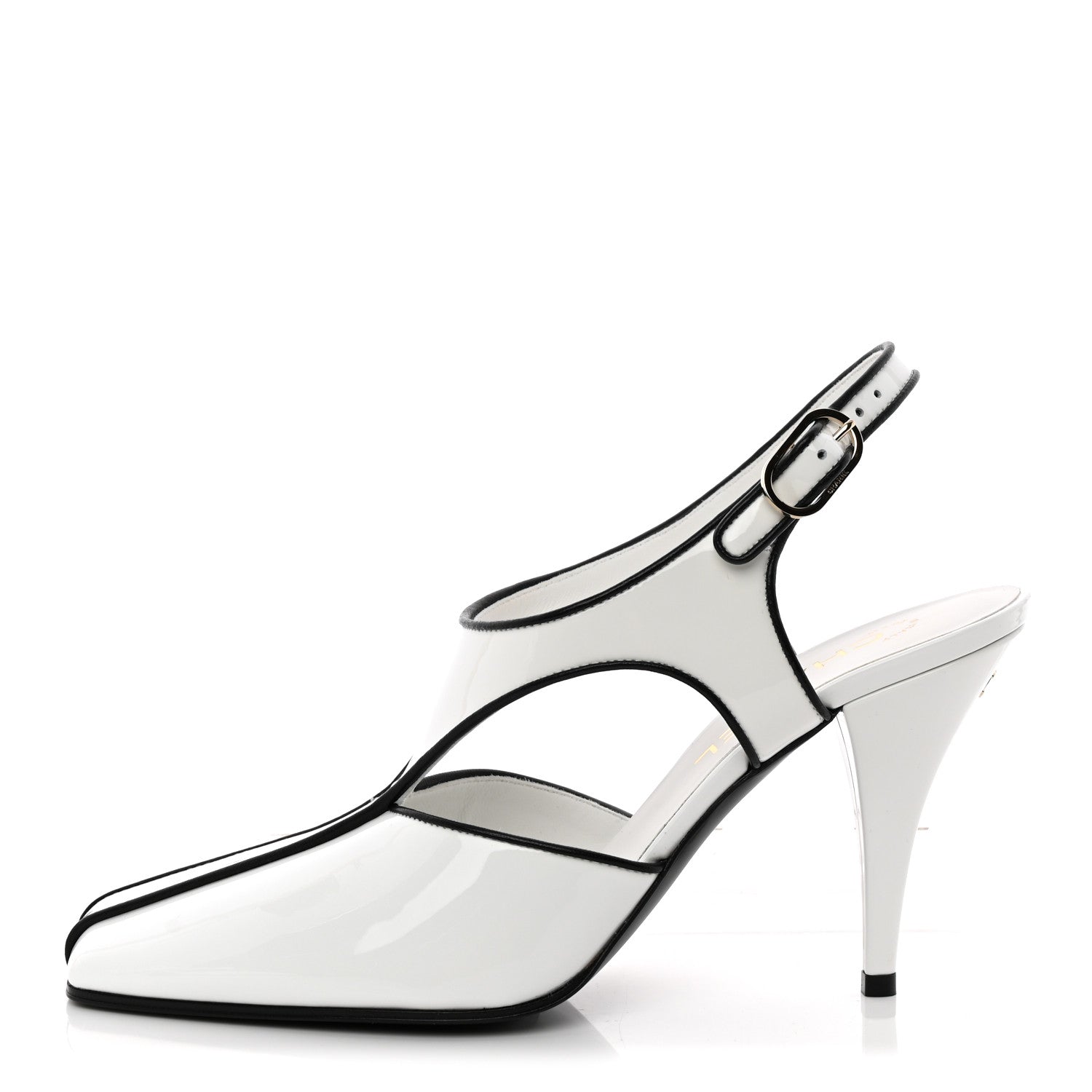 Chanel Patent Calfskin Lambskin Slingback Pumps 38.5 White Black 1 of 10