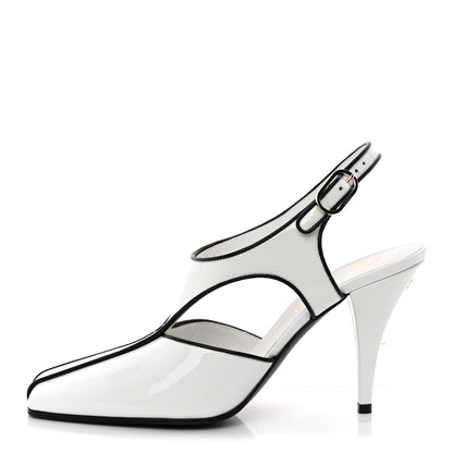 Chanel Patent Calfskin Lambskin Slingback Pumps 38.5 White Black 1 of 10