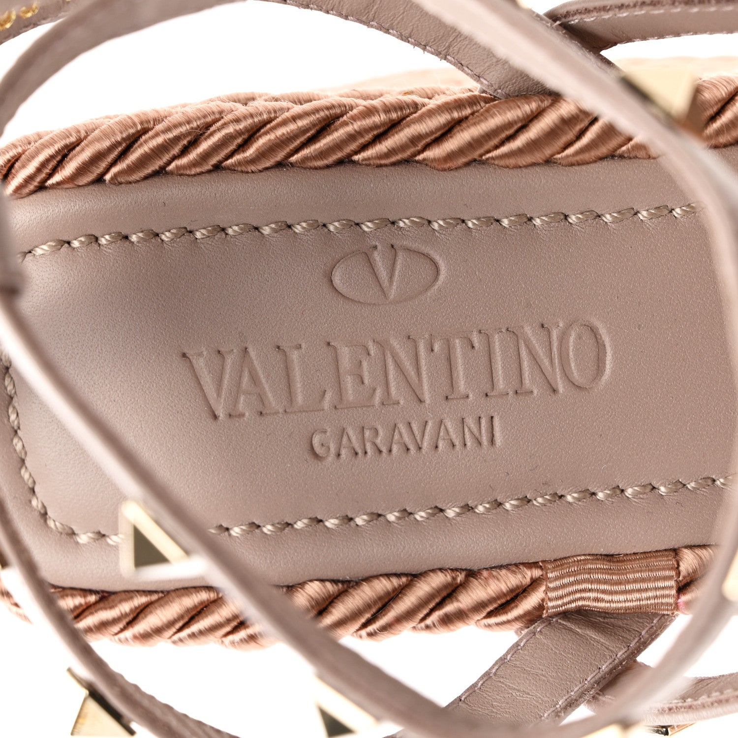 Valentino Garavani Calfskin Rockstud Ankle Strap Torchon Espadrille Caged 25/95mm Wedge Sandals 39 Poudre 6 of 8