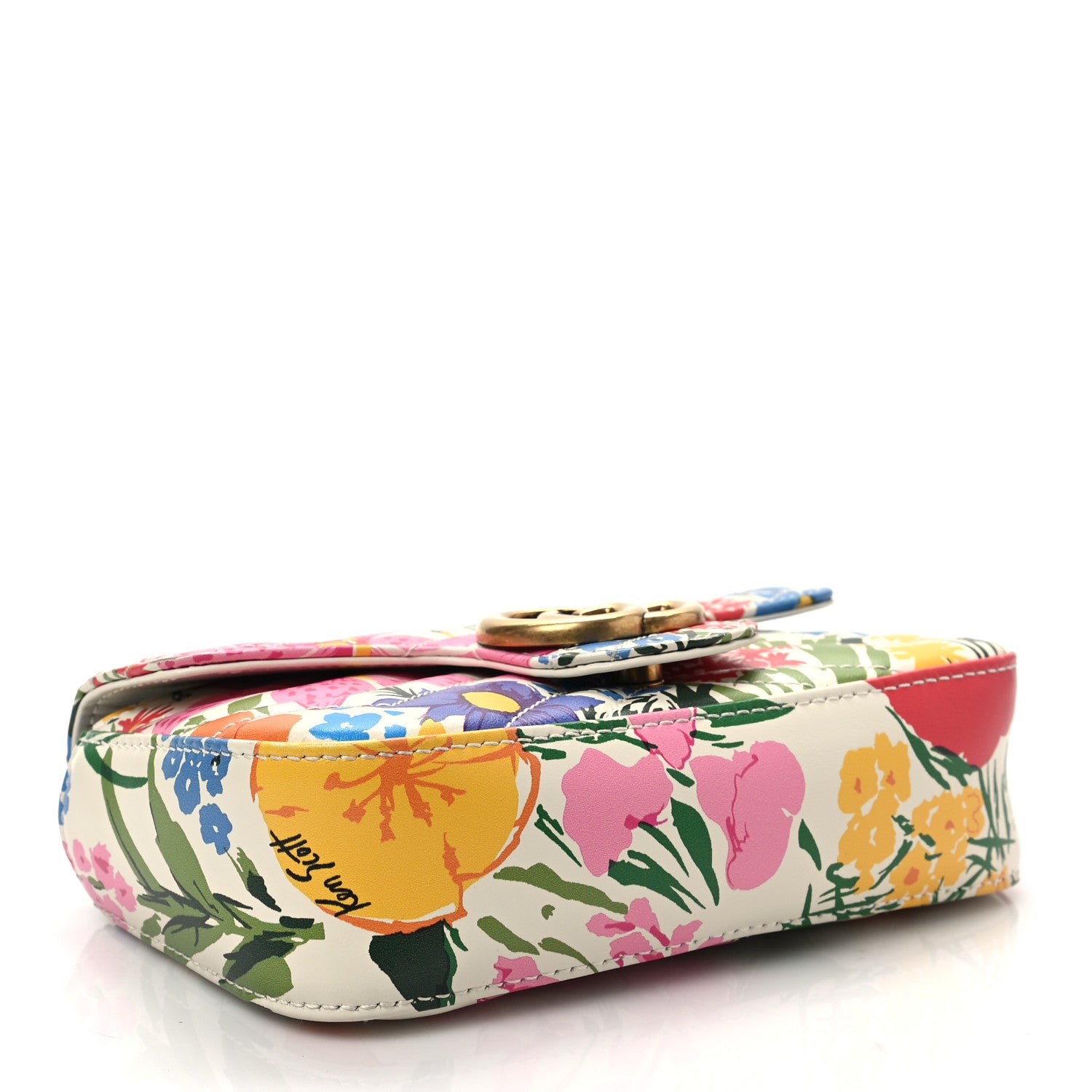 Gucci X KEN SCOTT Calfskin Matelasse Floral Print Super Mini GG Marmont Shoulder Bag Ivory Pink 4 of 8